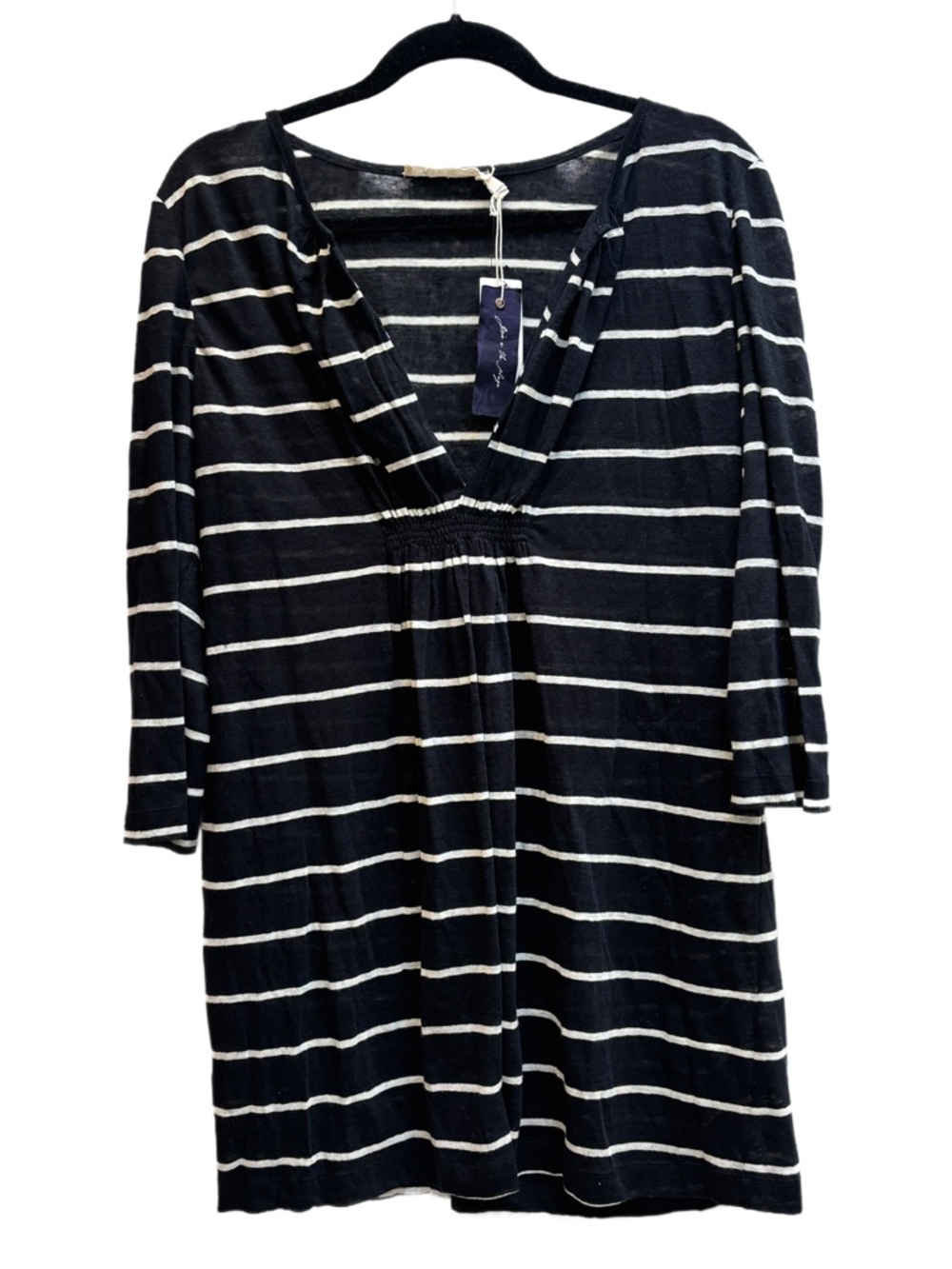 NWT Joie a la Plage Linen Striped Beach Cover Up Tunic Black White Medium - Picture 2 of 7
